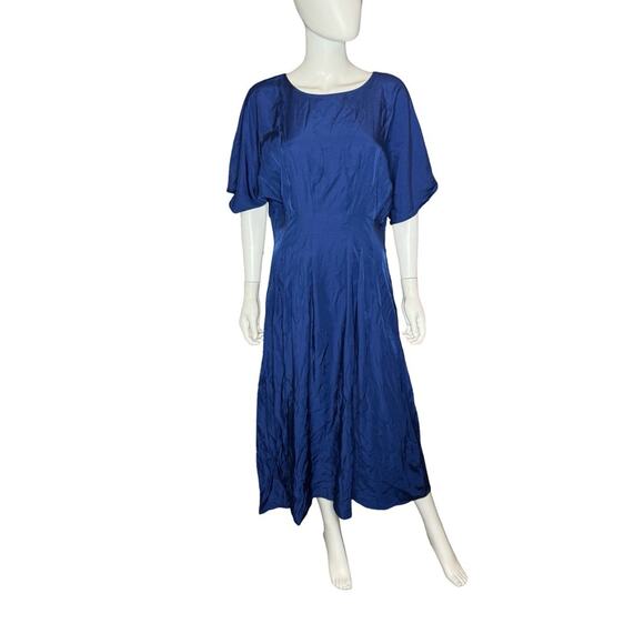Kensie Short Sleeve Smocked Waist A-Line Midi Dress Navy Women’s Sz 14 NWT - Picture 2 of 9